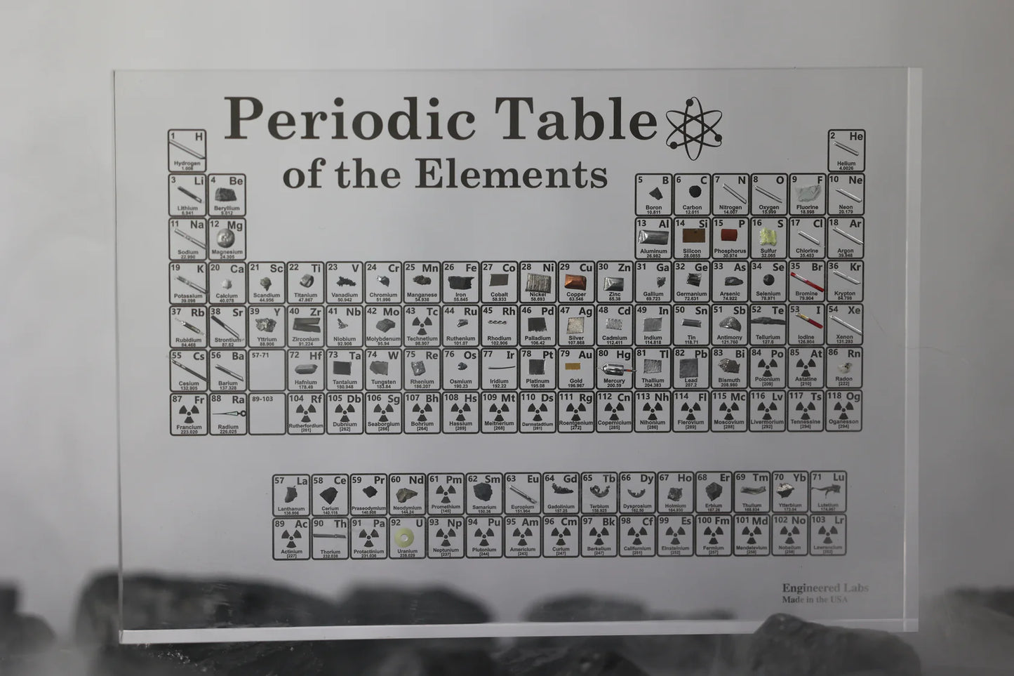 Periodic Table with Real Elements Inside, 8x5x1inch Acrylic Periodic Table Display with 83 Real Elements Samples Craft Decoration Teaching Tool